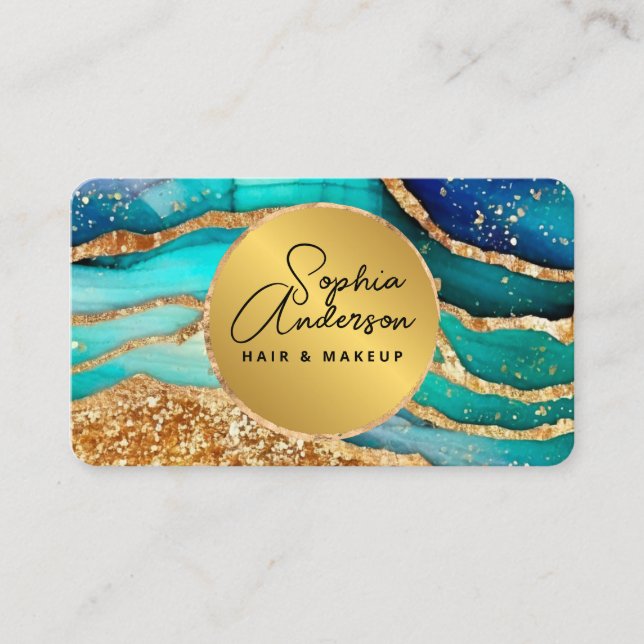 Chic Funkelnd Glitzer Golden Rainbow Agate Glamour Visitenkarte (Vorderseite)