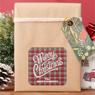 Chic funkelnder karierter Weihnachts- Quadratischer Aufkleber