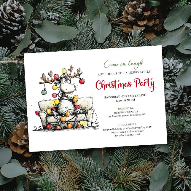 Chic Funny Reindeer Christmas Party Invitation Einladung (Chic Funny Reindeer Christmas Party Invitation)