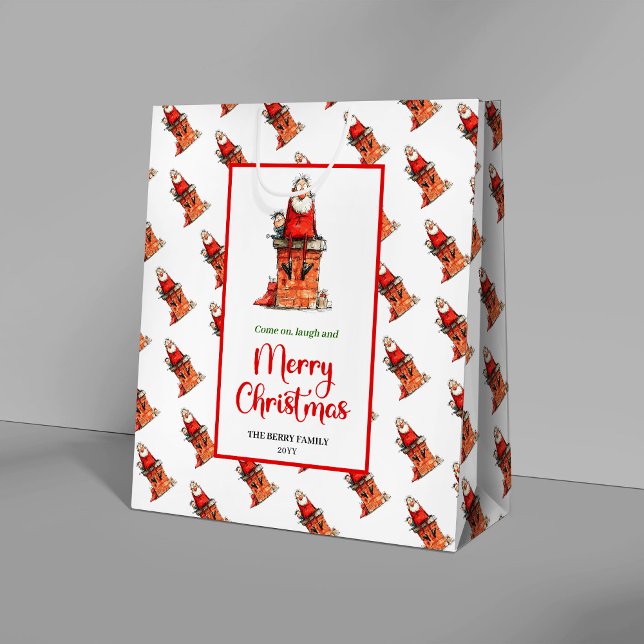 Chic funny Santa Claus festive red green gift bag Mittlere Geschenktüte (Chic funny Santa Claus festive red green gift bag)