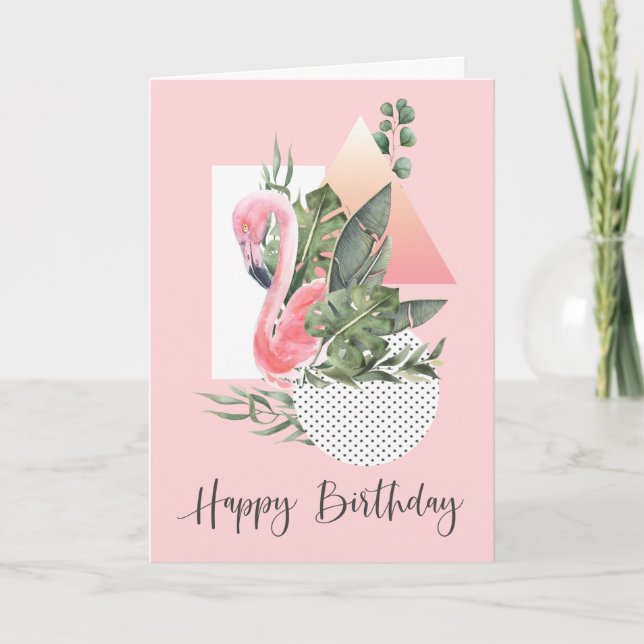 Chic Funny Tropical Pink Flamingo Geburtstag Karte (Vorderseite)
