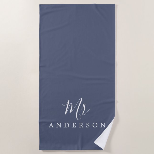 Chic Future Mr Blue Indigo Monogram Strandtuch (Vorderseite)