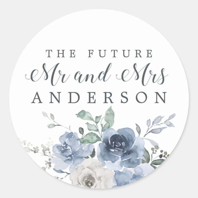 Chic Future Mr Blue Ivory Floral Umschlag Aufklebe Runder Aufkleber (Vorderseite)