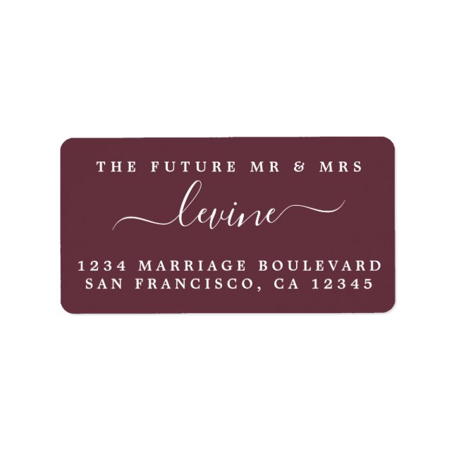 Chic Future Mr. Burgundy Wedding Rücksendeadresse Adressaufkleber (Vorne)