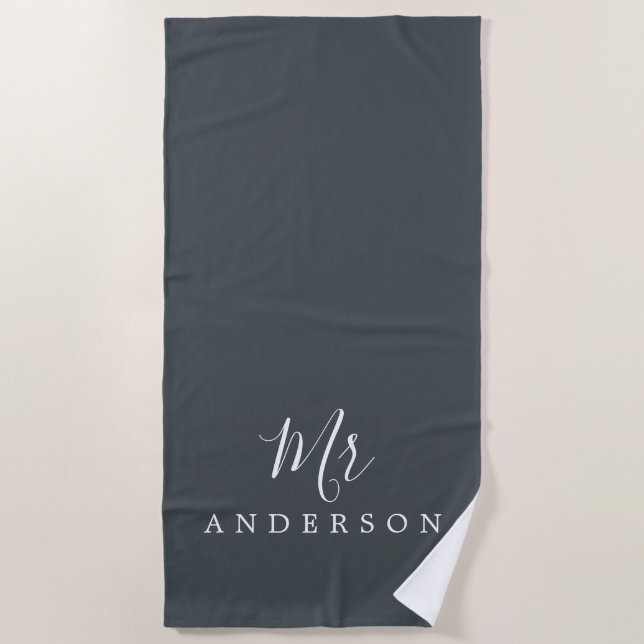 Chic Future Mr Off-Black Monogram Strandtuch (Vorderseite)