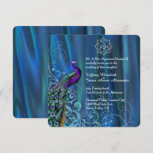 Chic Ganesha Blue Satin and Peacock Wedding  Einladung