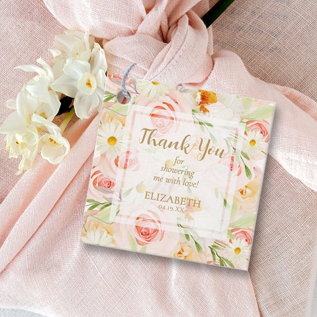 Chic Garden Blume Brautparty Geschenkanhänger (Chic blush garden flowers bridal shower square favor tags - 2" x 2")