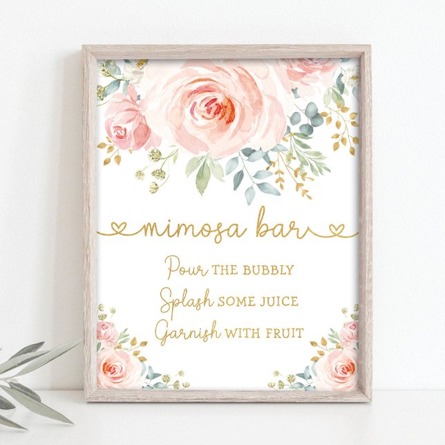 Chic Garden Blush Pink Blumengrün Mimosa Bar Poster (Von Creator hochgeladen)
