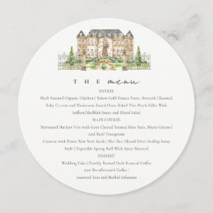 Chic Garten Chateau Aquarell Hochzeitsmenükarte Menükarte