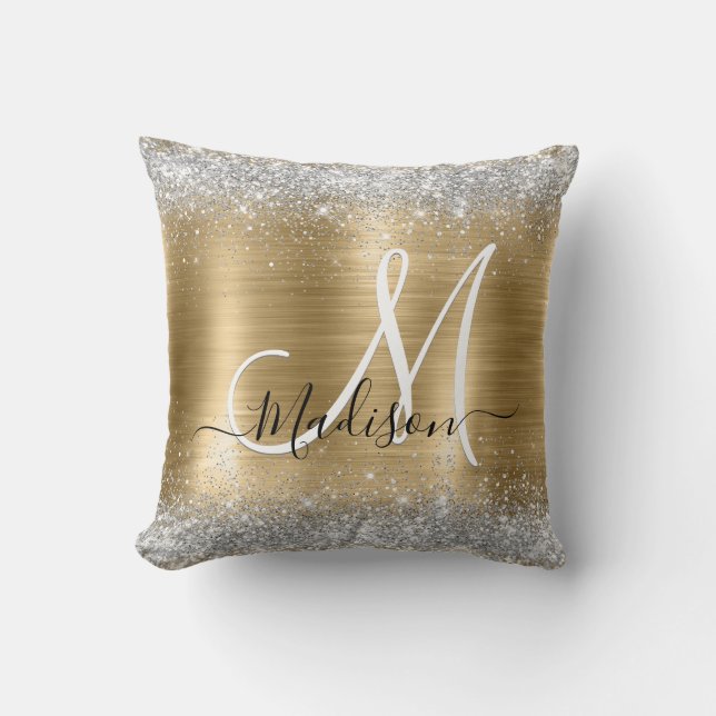 Chic gebürstetes Metall Gold silberne Imitate Glit Kissen (Vorderseite)