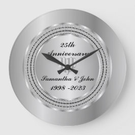 Chic Geometric 25. Silver Wedding Anniversary Lar Große Wanduhr