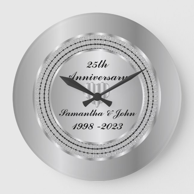 Chic Geometric 25. Silver Wedding Anniversary Lar Große Wanduhr (Vorderseite)