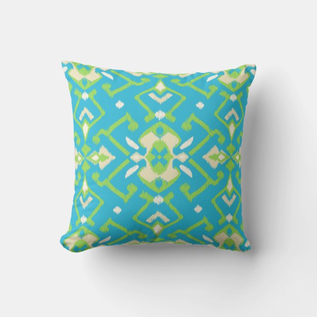 Chic geometric aqua blue ikat tribal pattern kissen (Vorderseite)