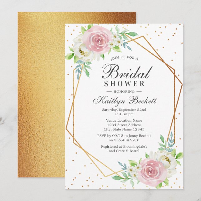Chic Geometric Gold Foil Brautparty Einladung (Vorne/Hinten)