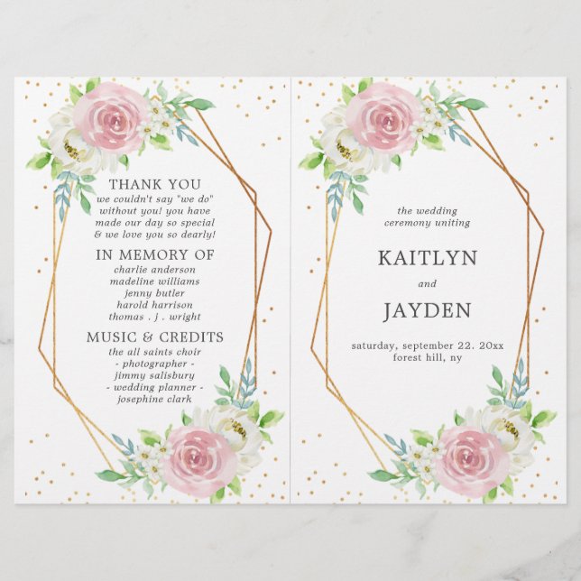 Chic Geometric Gold Foil Floral Wedding (Vorderseite)