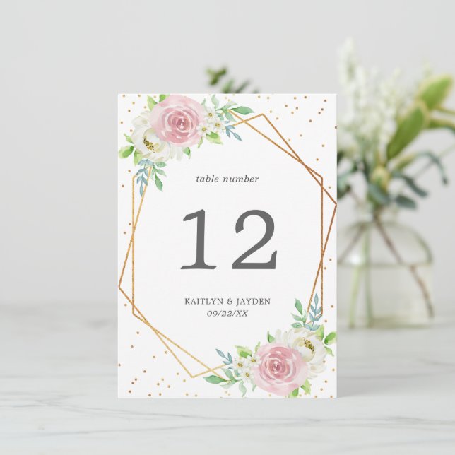 Chic Geometric Gold Foil Floral Wedding Einladung (Stehend Vorderseite)