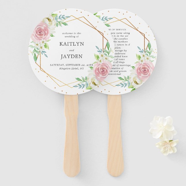 Chic Geometric Gold Foil Floral Wedding Fächer (Vorne und Hinten)