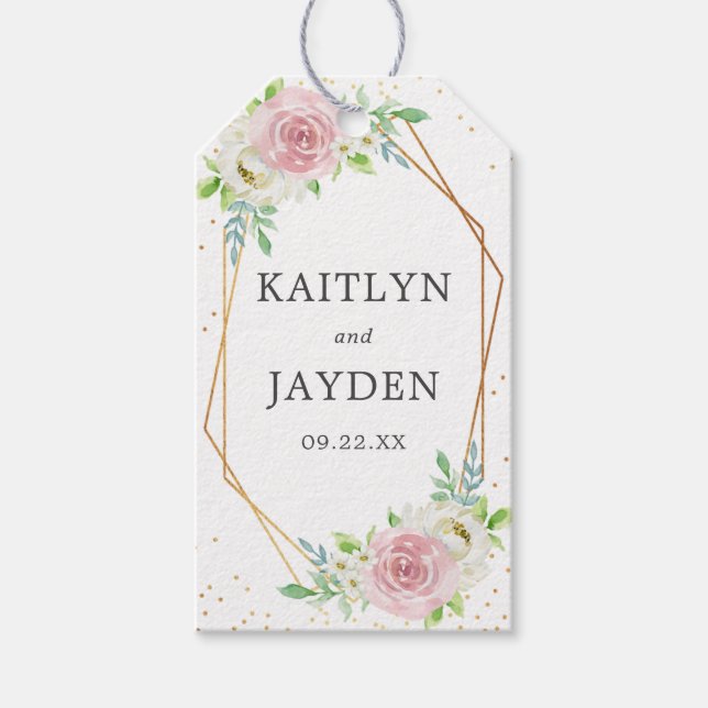 Chic Geometric Gold Foil Floral Wedding Geschenkanhänger (Vorderseite)