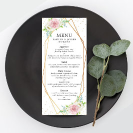 Chic Geometric Gold Foil Floral Wedding Menükarte