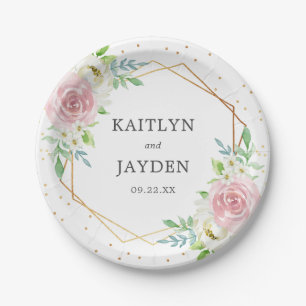Chic Geometric Gold Foil Floral Wedding Pappteller
