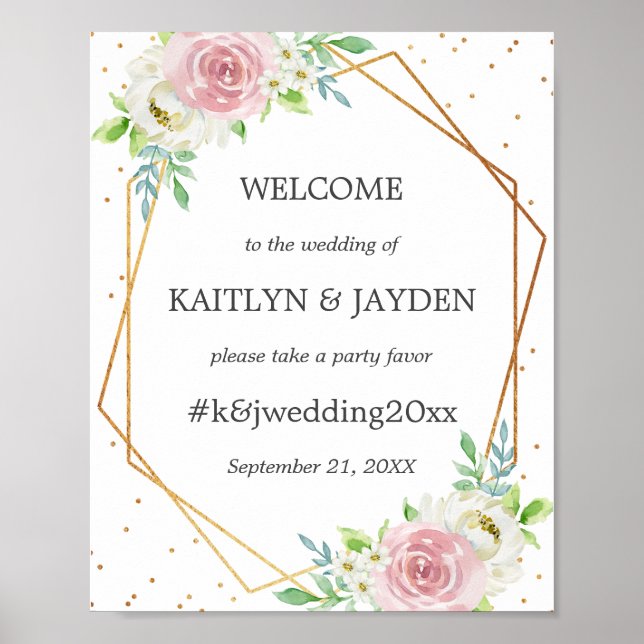 Chic Geometric Gold Foil Floral Wedding Poster (Vorne)