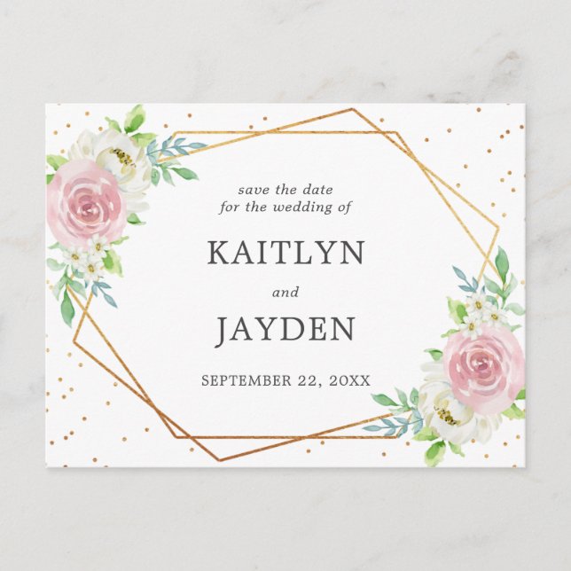 Chic Geometric Gold Foil Save the Date Ankündigungspostkarte (Vorderseite)