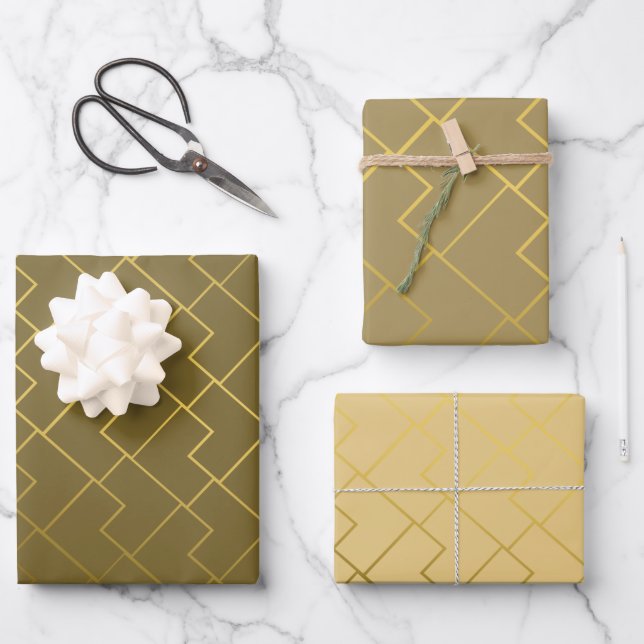 Chic Geometric Golden Coffee Chocolate Brown Geschenkpapier Set (Vorderseite)
