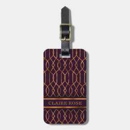 Chic Geometric Lila Gold Lattice Muster Gepäckanhänger