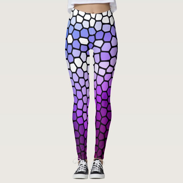 Chic Geometric Lila und weiß Leggings (Vorderseite)