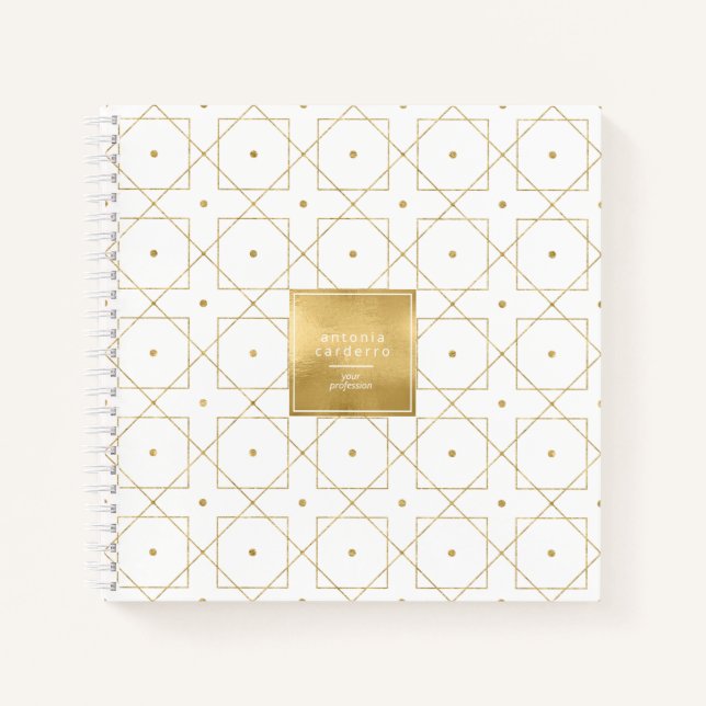 Chic Geometric Muster Squared Gold/White ID799 Notizbuch (Vorderseite)