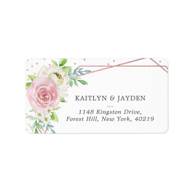 Chic Geometric Rose Gold Foil Floral Wedding Adressaufkleber (Vorne)