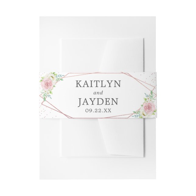 Chic Geometric Rose Gold Foil Floral Wedding Einladungsbanderole (Vorderseite Beispiel)