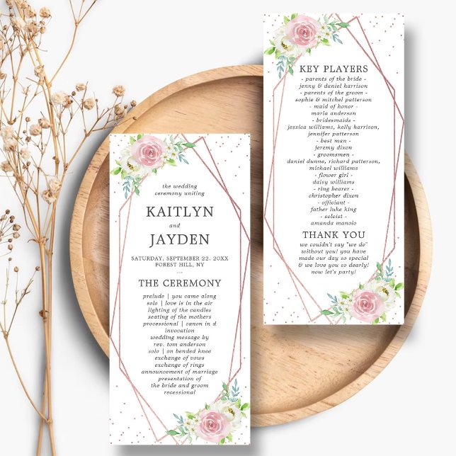 Chic Geometric Rose Gold Foil Floral Wedding Programm (Von Creator hochgeladen)