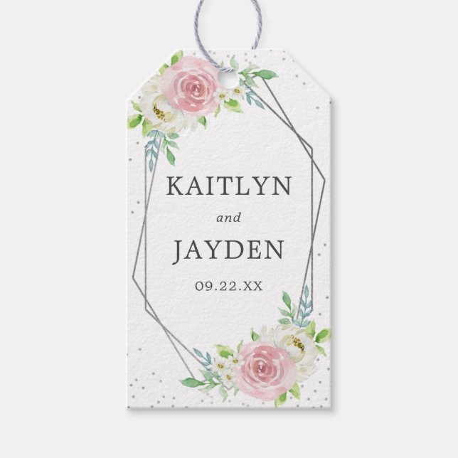 Chic Geometric Silver Foil Floral Wedding Geschenkanhänger (Vorderseite)