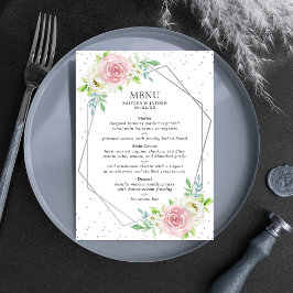 Chic Geometric Silver Foil Floral Wedding Menükarte