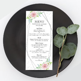 Chic Geometric Silver Foil Floral Wedding Menükarte