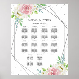 Chic Geometric Silver Foil Floral Wedding Poster