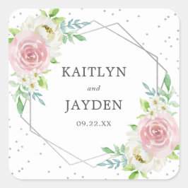 Chic Geometric Silver Foil Floral Wedding Quadratischer Aufkleber
