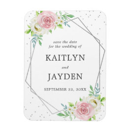 Chic Geometric Silver Foil Save the Date Magnet