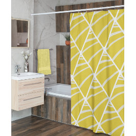 Chic Geometric Yellow White Pattern Duschvorhang