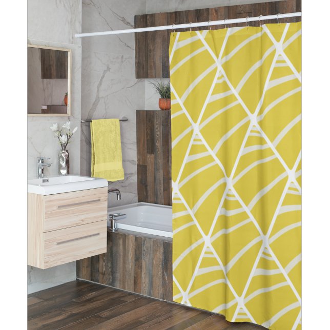 Chic Geometric Yellow White Pattern Duschvorhang (Von Creator hochgeladen)