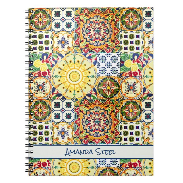 Chic geometrisch mediterrane orangefarbene Fliesen Notizblock (Vorderseite)