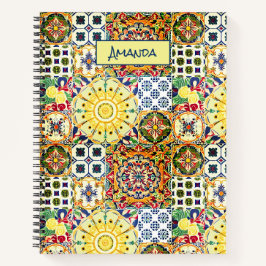 Chic geometrisch mediterrane orangefarbene Fliesen Notizbuch