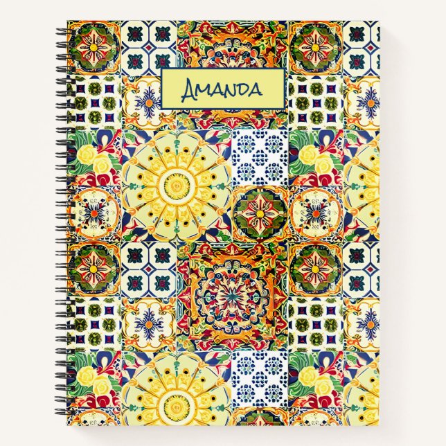 Chic geometrisch mediterrane orangefarbene Fliesen Notizbuch (Vorderseite)