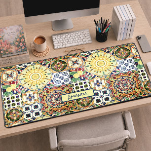 Chic geometrisch mediterrane orangefarbene Fliesen Schreibtischunterlage