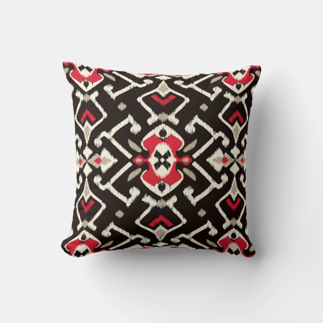 Chic geometrisch schwarz-rotes Kat-Stammmuster Kissen (Vorderseite)