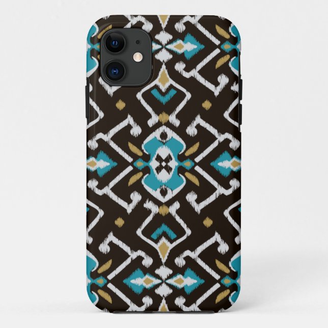 Chic geometrisches schwarzes aquamarines ikat Case-Mate iPhone hülle (Rückseite)