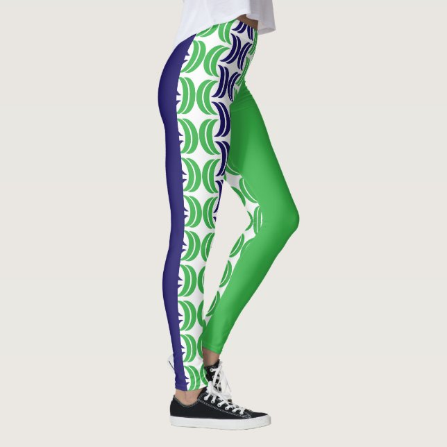 Chic Geometry: Blaue grüne moderne Leggings (Rechts)