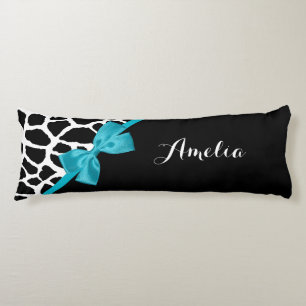 Chic Giraffe Print Aqua Blue Ribbon Bow mit Namen Seitenschläferkissen
