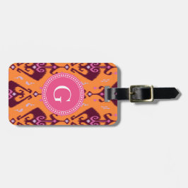 Chic girange-orange ikat tribal pattern monogram gepäckanhänger